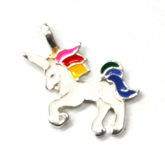 Sterling Silver Colorful Enamel Unicorn Pendant 23mm x 22mm