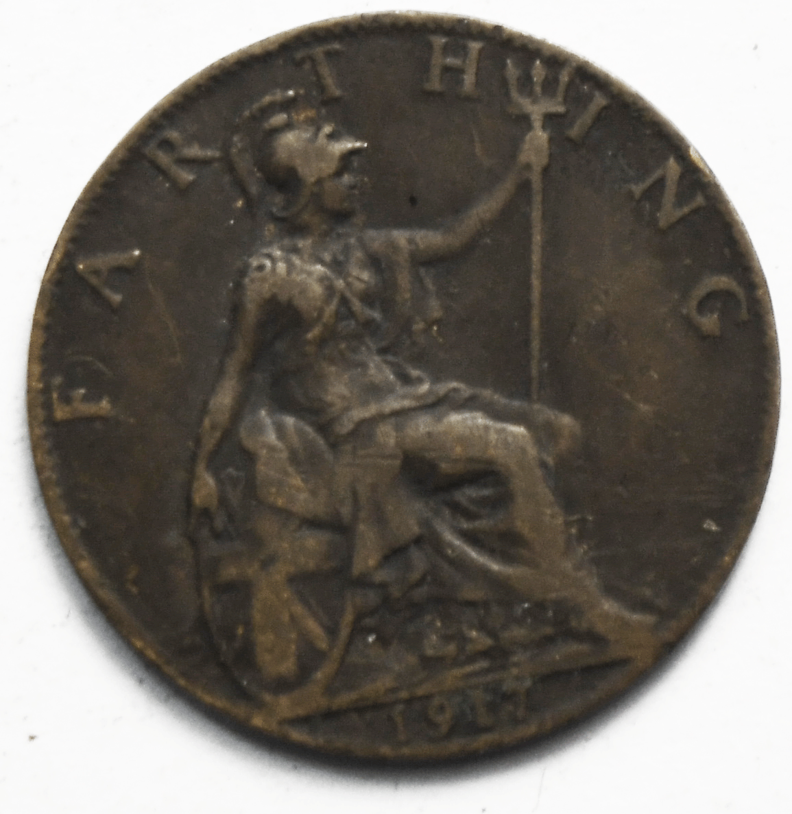 1917 1F Great Britain Farthing Bronze Coin