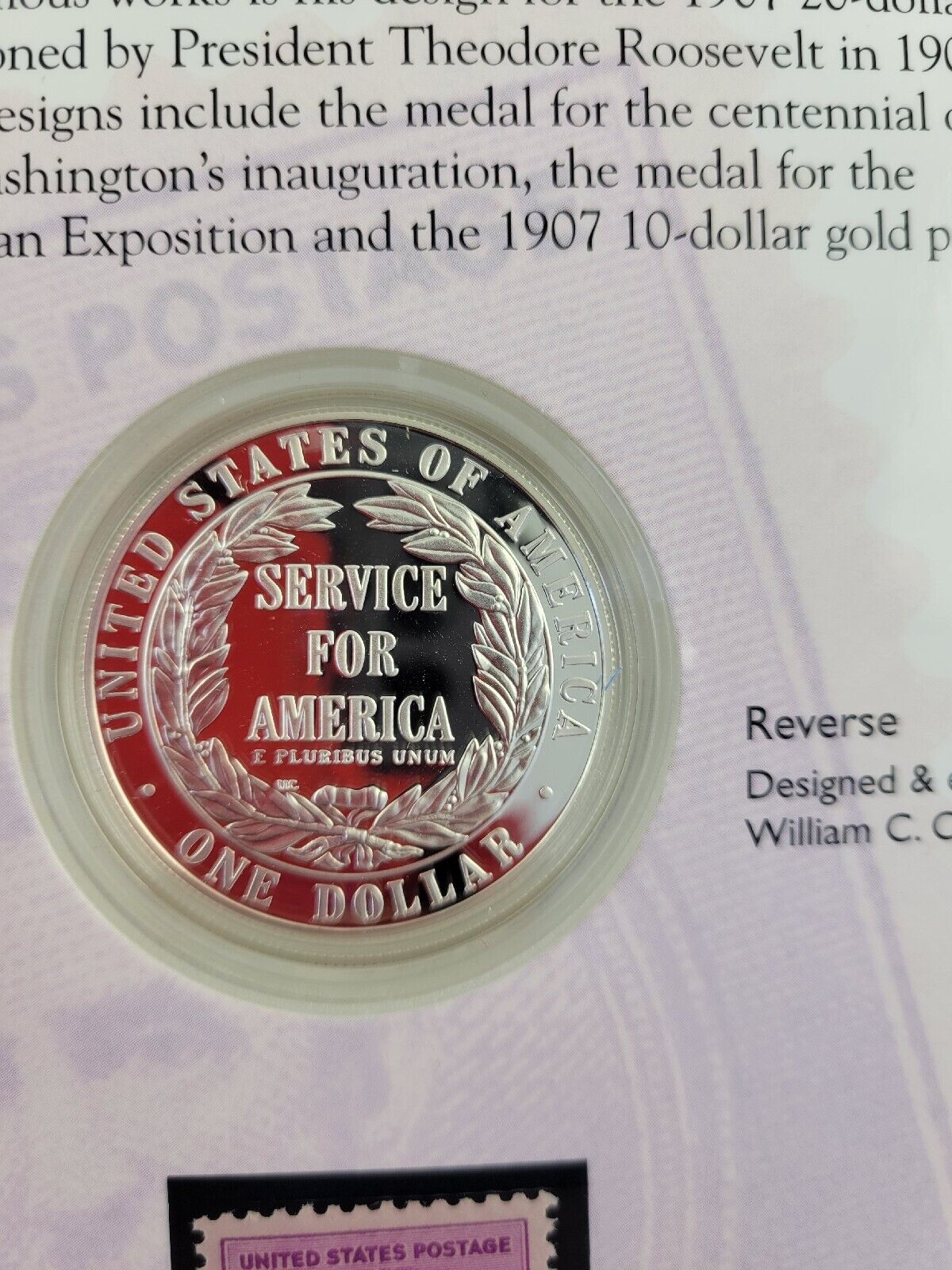 1996 S National Community Service Proof Silver Dollar Coin & Stamp Set US Mint