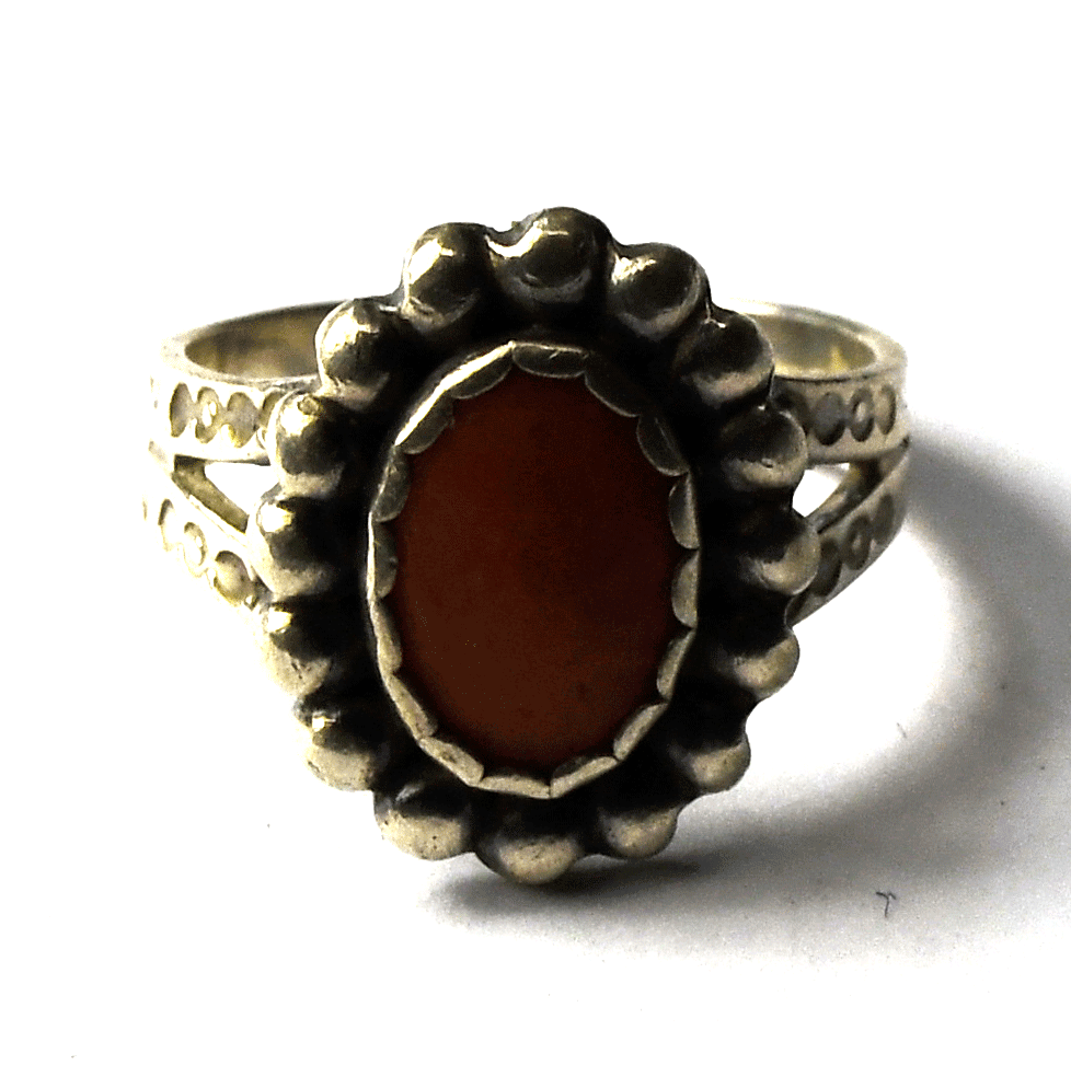 Sterling Silver Antique Coral Harvey Era Ring 16mm Size 6