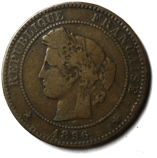 1896 A France 10 Ten Centimes KM# 815.1  Bronze Coin Torches