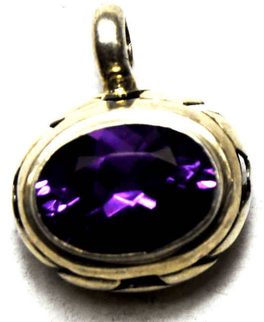 Sterling LB Purple Amethyst Oval Bow Tie Filigree Edge Pendant 19mm  x 23mm