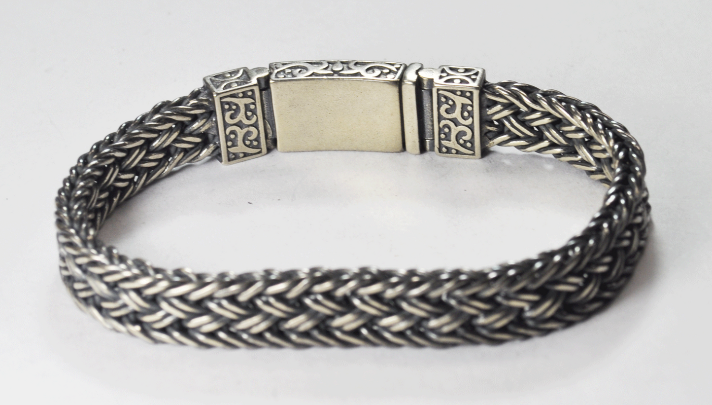 Sterling Heavy 11mm Wide Basket Weave Ornate Sand Cast Clasp Bracelet 9-1/4"