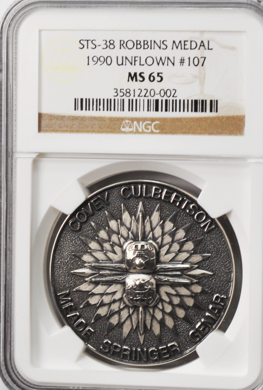 1990 STS-38 Robbins Silver Space Medal Unflown #107 NGC MS65 Atlantis