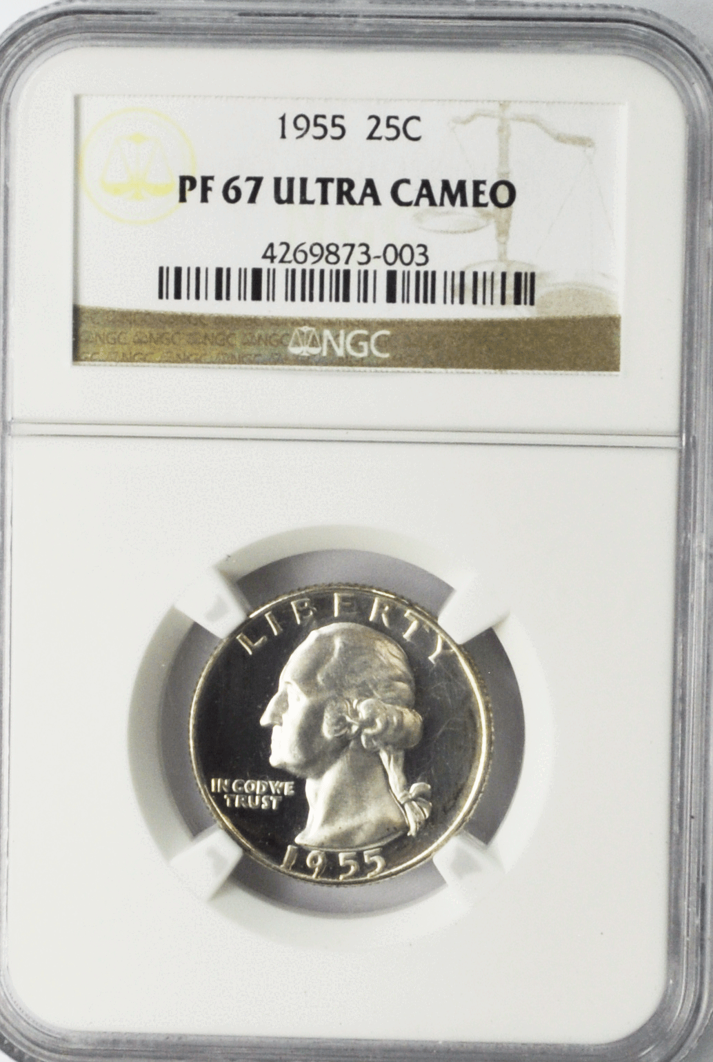 1955 25c Washington Proof Silver Quarter Dollar NGC PF67 Ultra Cameo