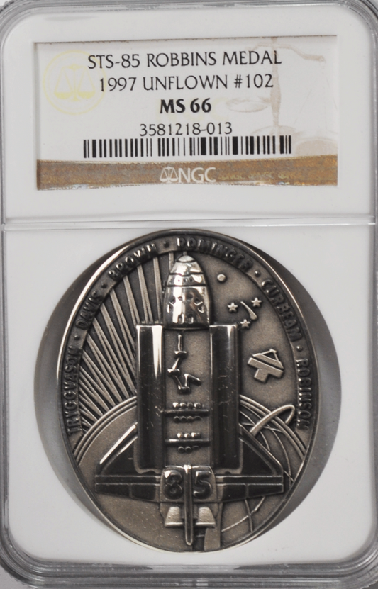 1997 STS-85 Robbins Silver Space Medal Unflown #102 NGC MS66 Discovery