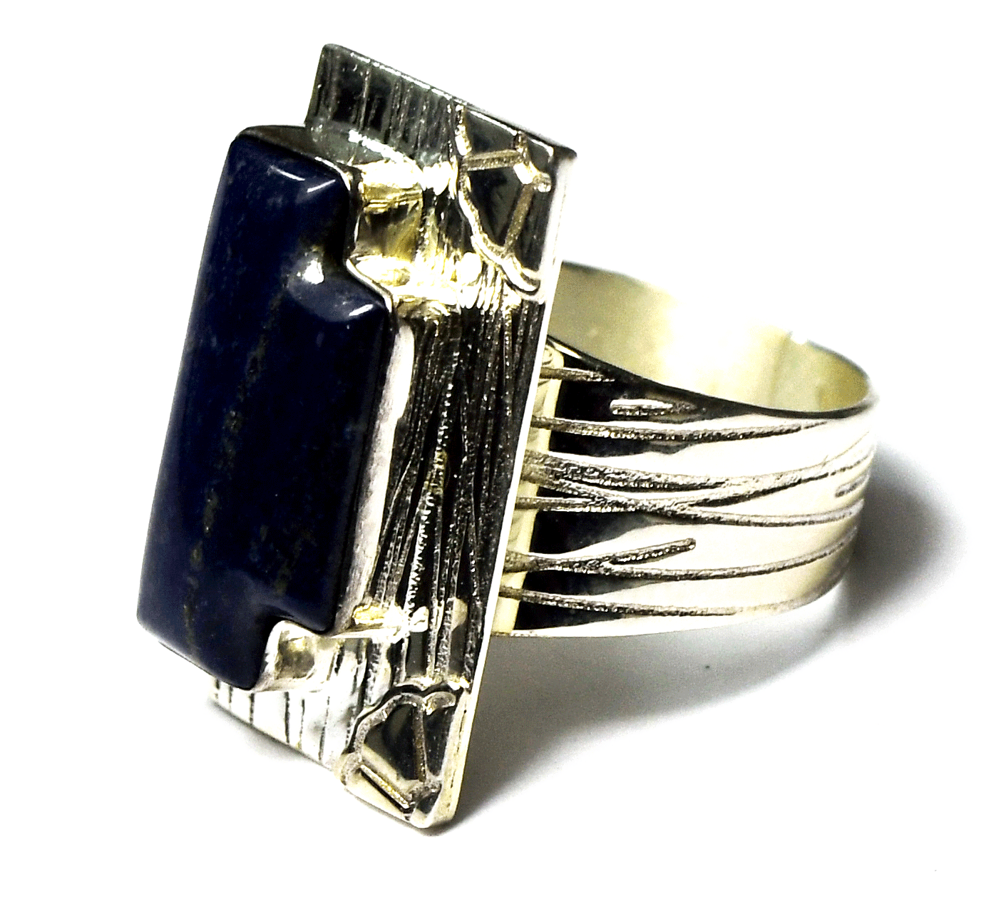 Sterling Desert Rose Rectangle Lapis Ring 28mm Size 6-1/2