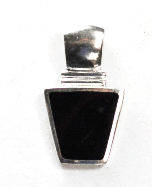 Sterling Silver Asymmetric Black Onyx 5mm Bale Pendant 32mm x 18mm