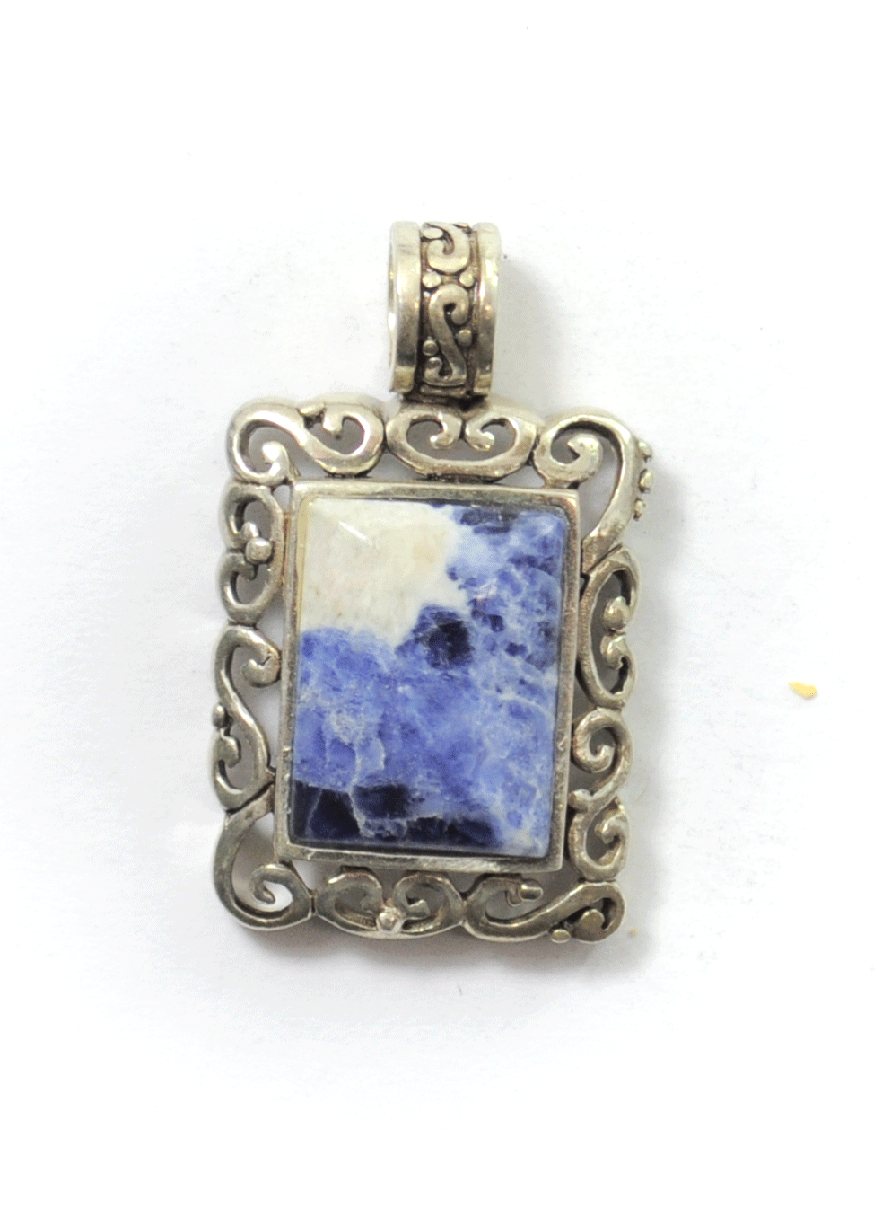 Sterling Rectangle Picture Frame Filigree Pendant Blue Sodalite 20mm x 33mm