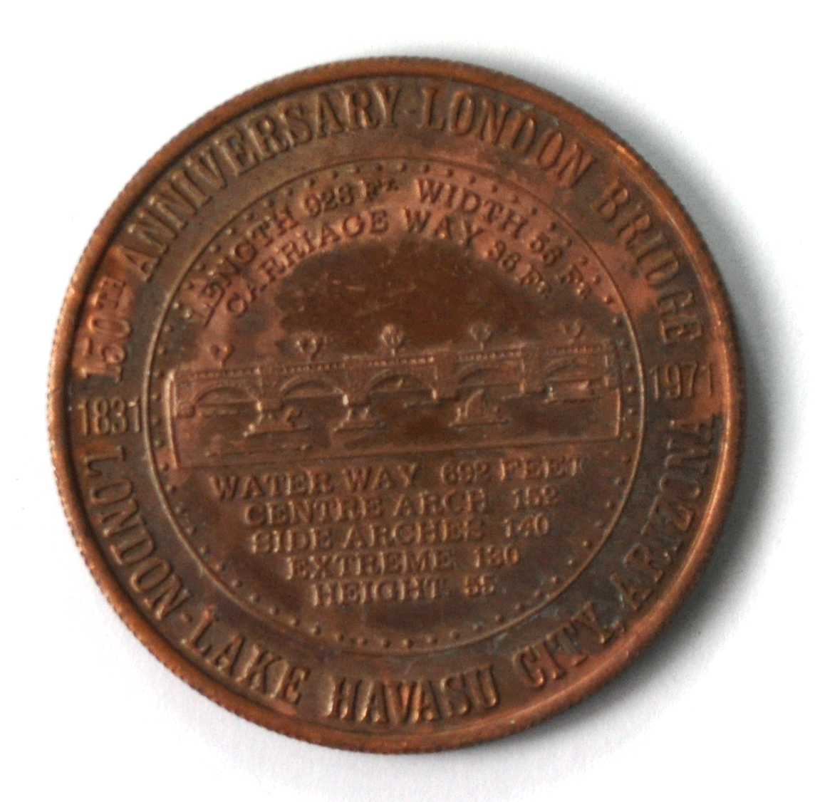 Lake Havasu Bridge Arizona 10th Dollar 150th Anniversary Medal Trade Token