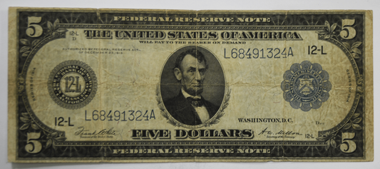 1914 $5 Federal Reserve Note L68491324A San Francisco Fr#891B