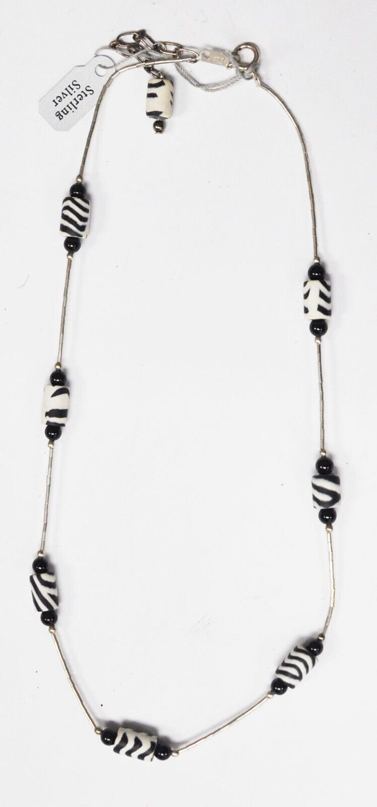 Sterling Silver Black & White Tiger Stripe 6mm Ceramic Bead 18" Necklace