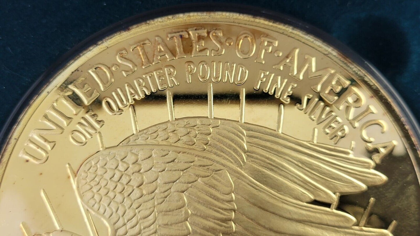 2001 Washington Mint Giant Qtr. Pound (4.oz) Golden Eagle w/Box .999 Fine Silver