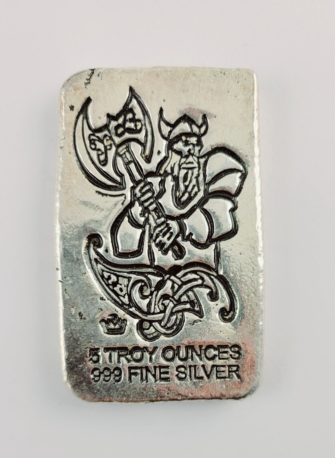 Monarch Metals 5 oz .999 Fine Silver Viking With Battle Axe Poured Bar Celtic