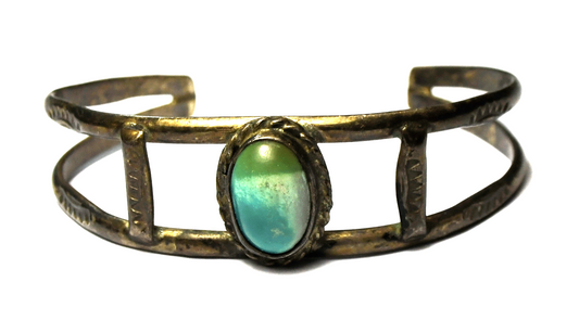 Sterling Blue Green White Turquoise Antique Cuff Bracelet 17mm 6-1/4" Wrist