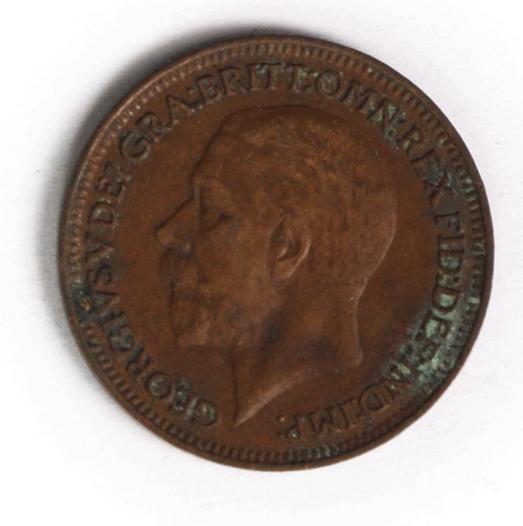 1929 1F Great Britain Farthing Bronze Coin