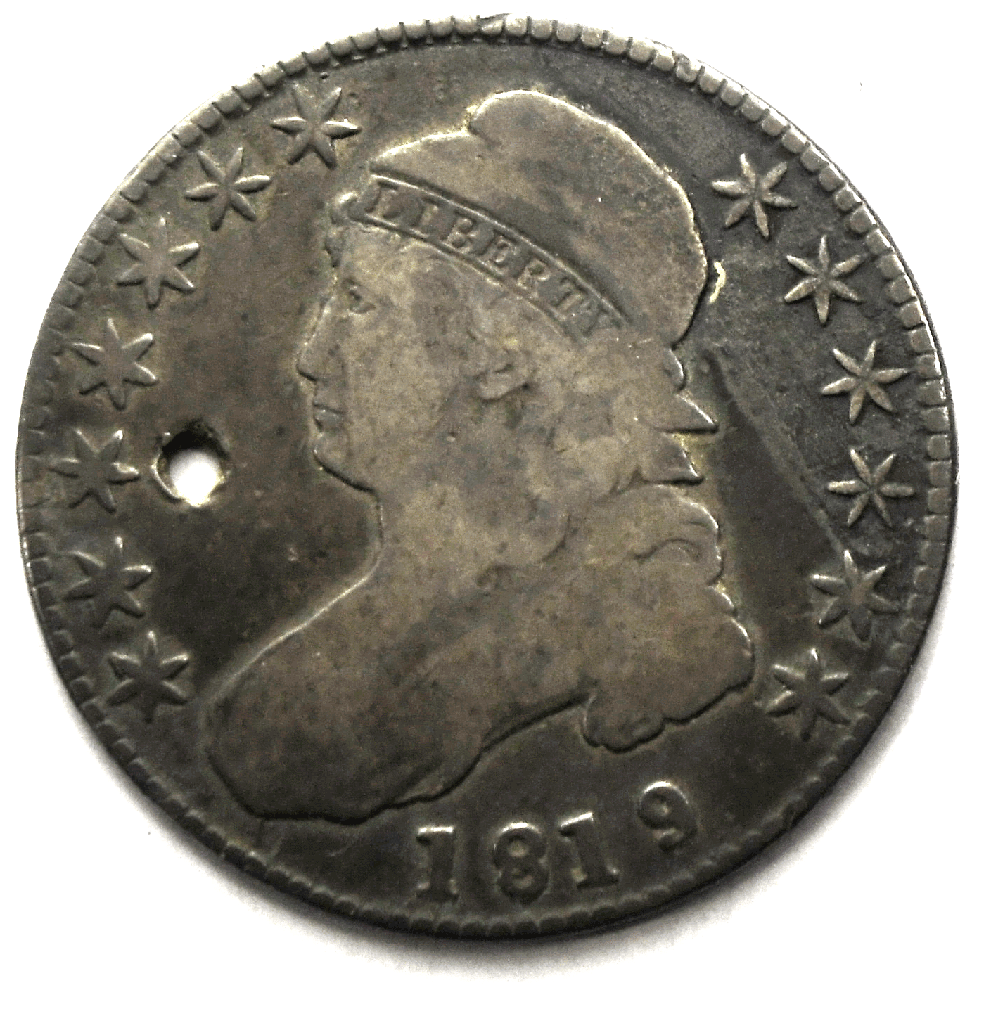 1819 50c Capped Bust Silver Half Dollar Fifty Cents Philadelphia Holed