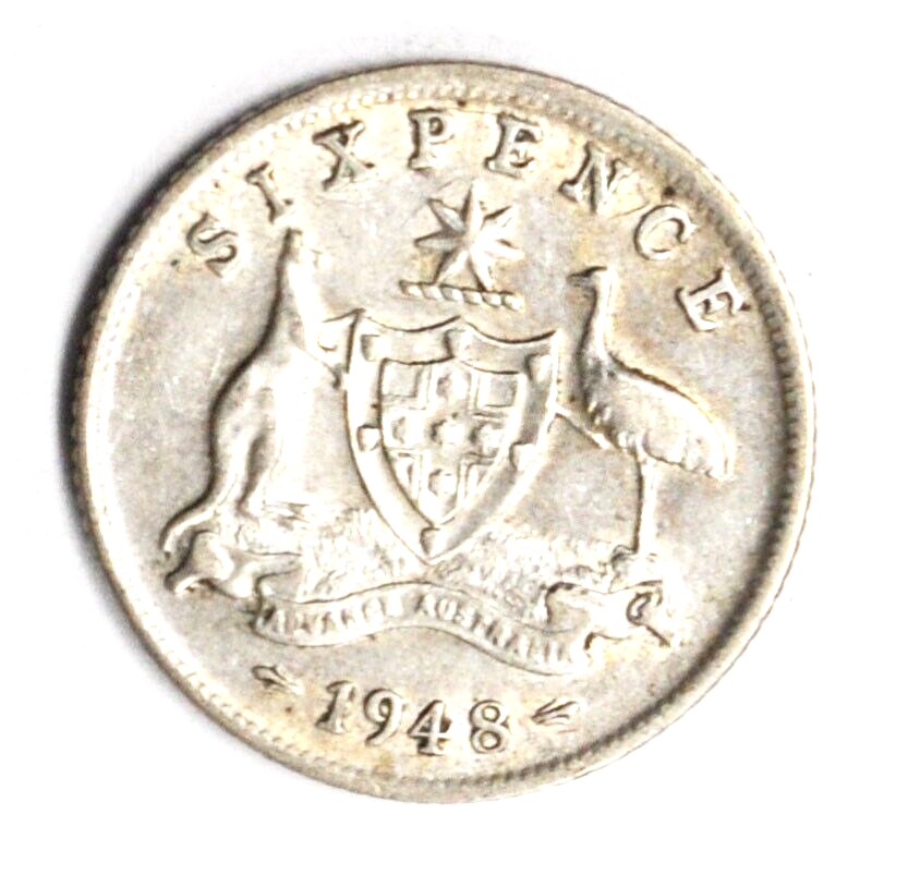 1948 m Australia 6p Sixpence Silver Coin KM# 38a