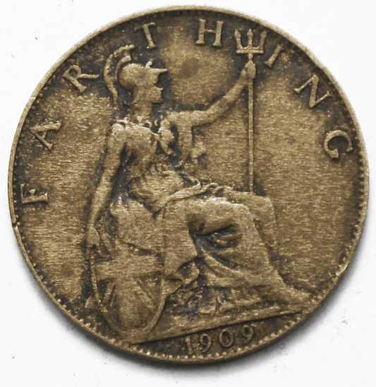 1909 1F Great Britain Farthing Bronze Coin