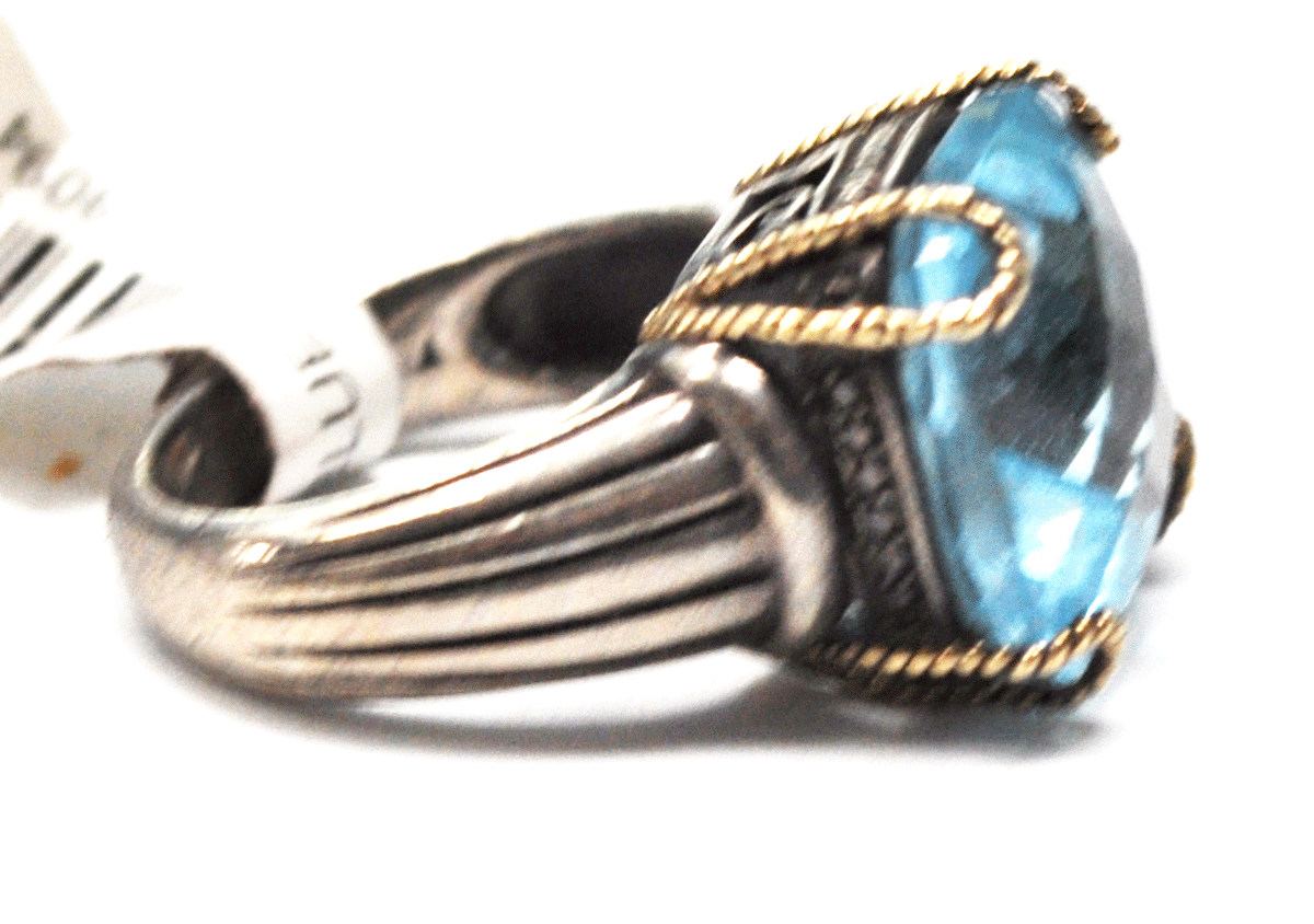 Sterling Silver 14k Designer V Signed Ring Blue Topaz 16mm Size 6-1/2