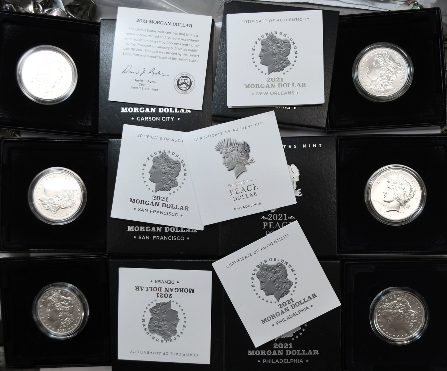 2021 $1 Commemorative Silver Dollar 6 Coin Morgan & Peace Set w Box & COA