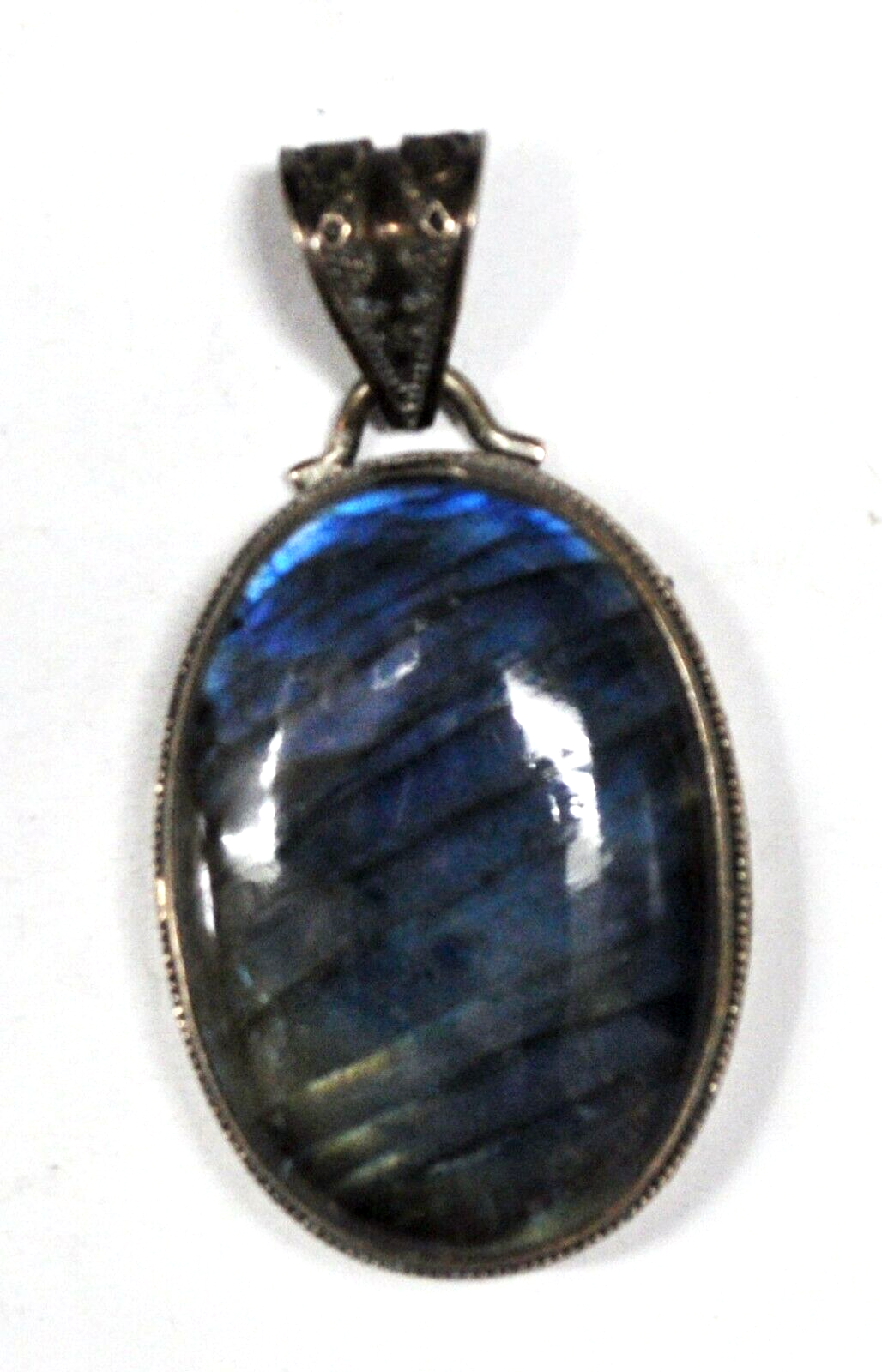 Sterling Oval Labradorite Striped Iridescent Pendant 2-3/8" x 31mm