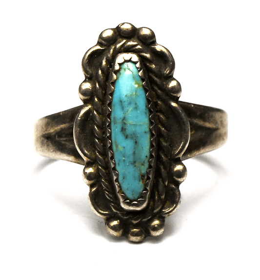 Sterling Silver Antique Bell Trading Turquoise Ring 21mm Size 7