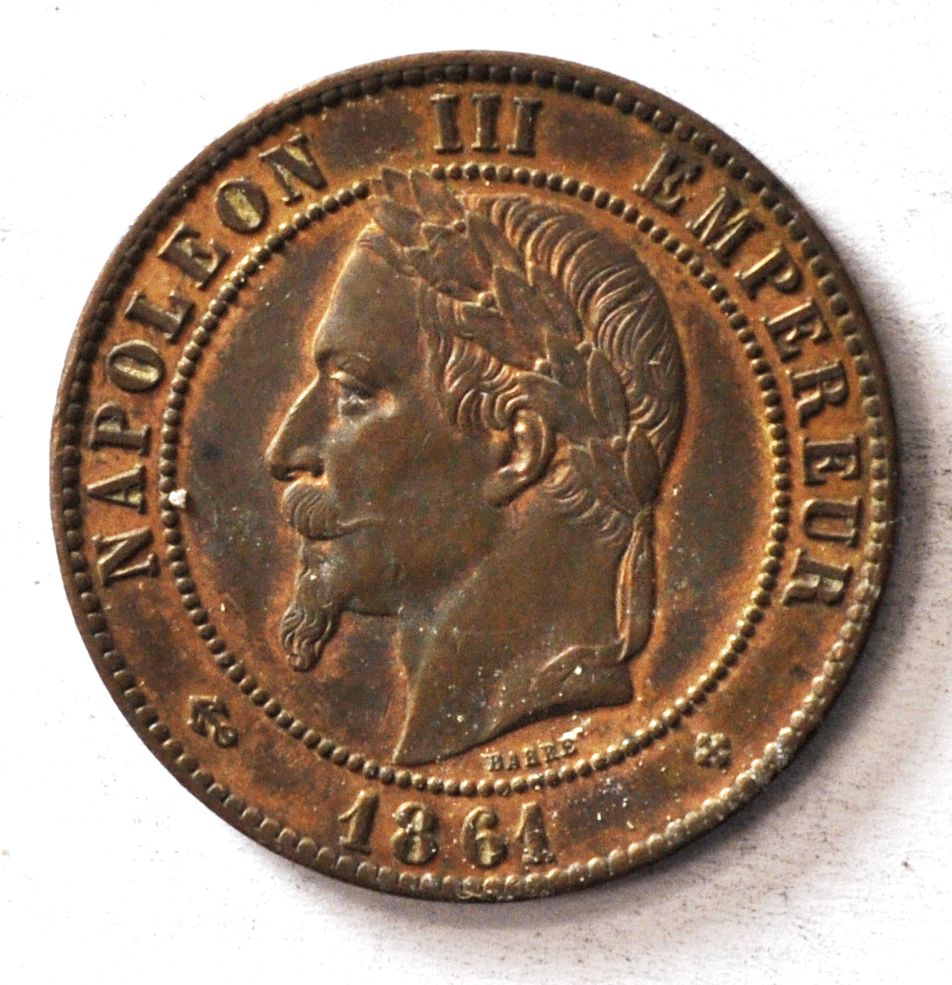 1861 BB France 5 Five Centimes Bronze Coin KM# 797.2