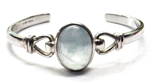 Sterling Silver Blue Oval Quartz Cuff Bracelet 21mm 7" Wrist