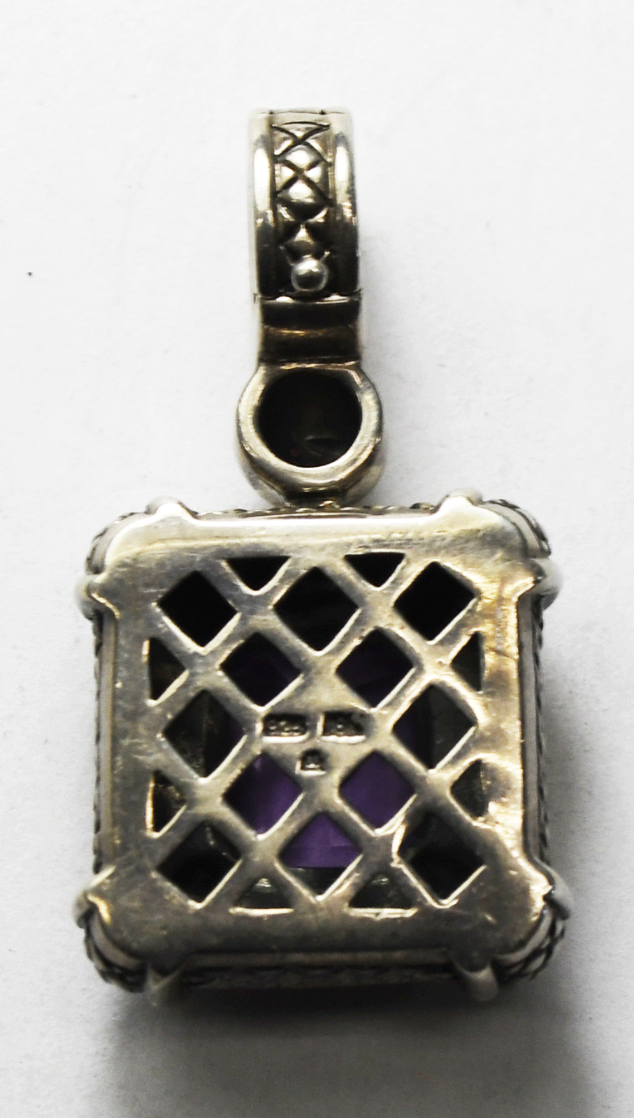 Sterling Silver 18k Amethyst Designer Rectangle Pendant  1.5" x 20mm Hinged Bale