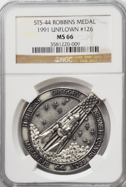 1991 STS-44 Robbins Space Silver Medal Unflown #126 NGC MS66 Atlantis DOD