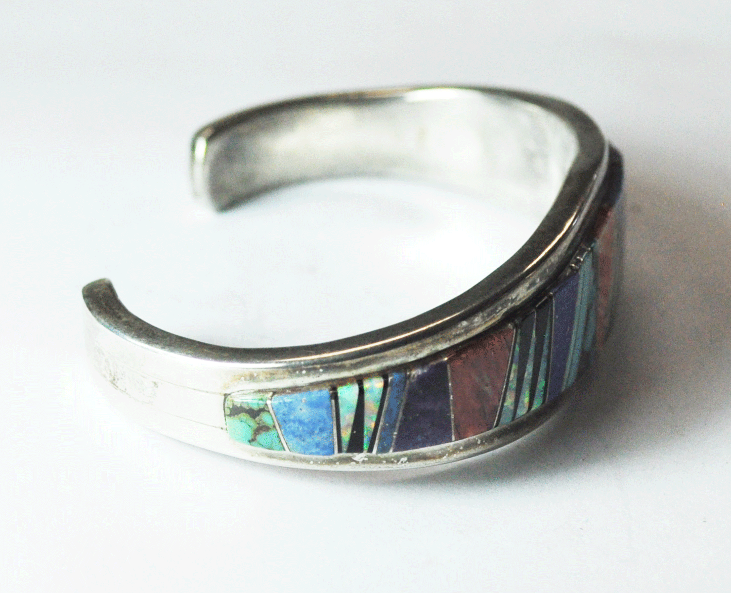 Sterling Silver YL Tiger Stripe Inlay Cuff Bracelet 19mm 7" Wrist Spiny Oyster