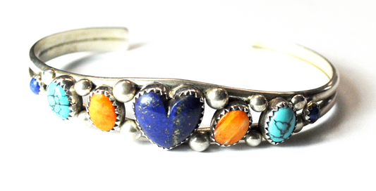 Sterling Bernyse Chavez Spiny Oyster Turquoise Lapis Split Cuff Bracelet 14mm