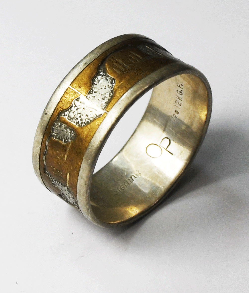 Sterling Signed OP Gold Filled Story Teller Ring 10mm Band Size 12