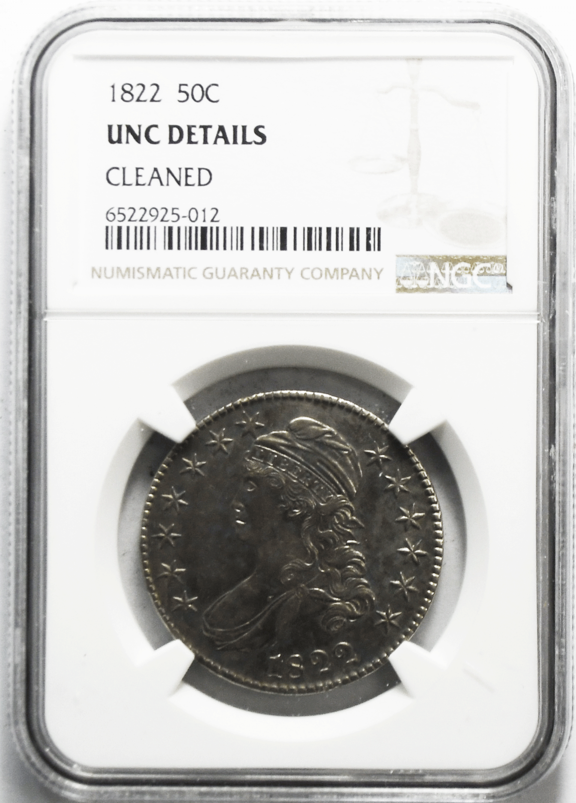 1822 50c Capped Bust Silver Half Dollar Fifty Cents O-108A R-3 NGC Unc