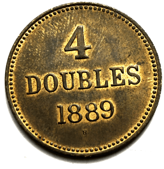 1889 H Guernsey Four Doubles Bronze Coin KM# 5 Only 104,000 Minted