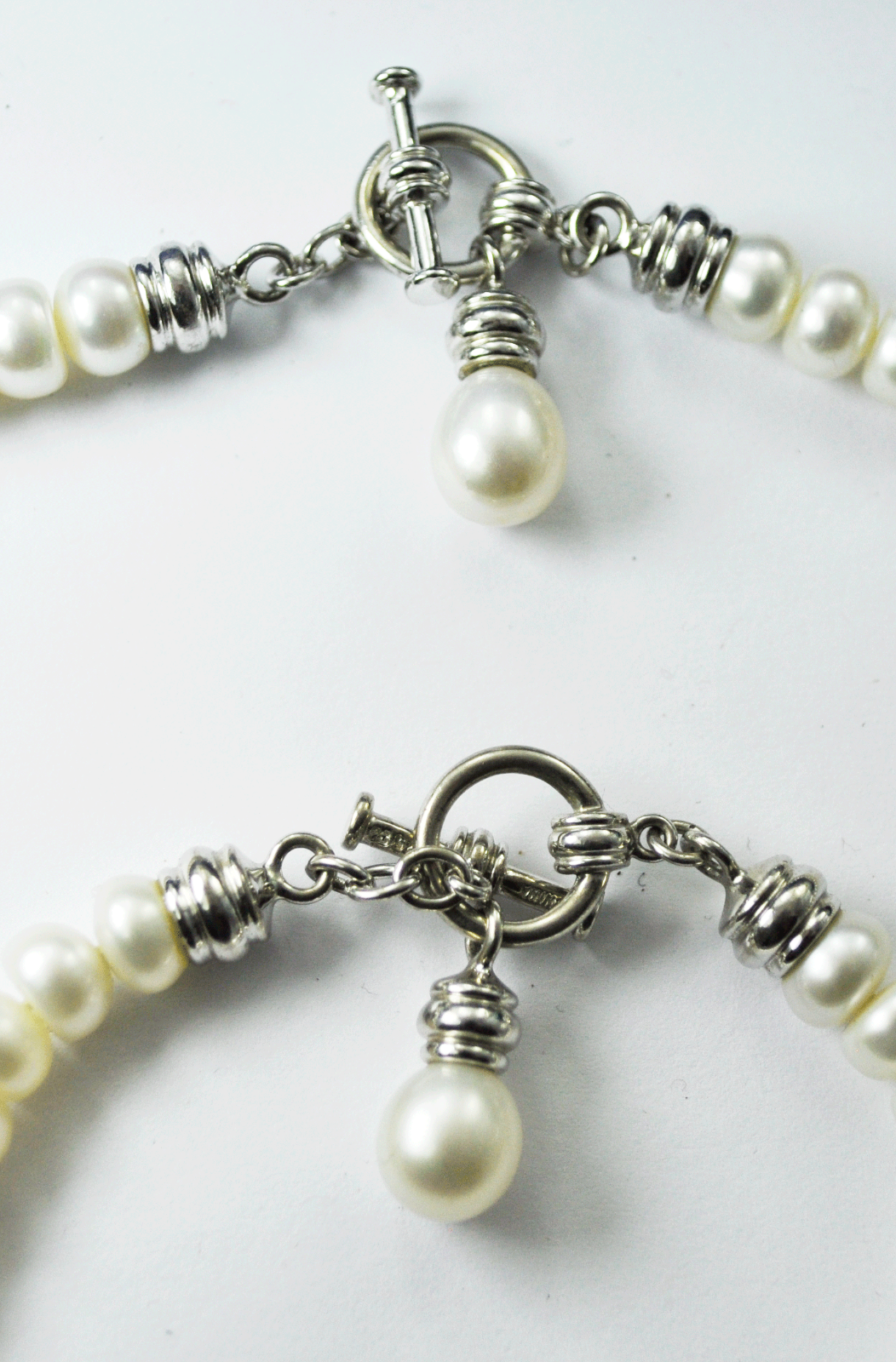Sterling 7mm FW Pearl Toggle 17" Necklace & 7.5" Bracelet Set Dangle Charm