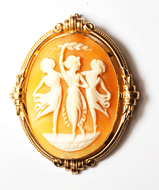 Antique Cameo Brooch 14k Rose Gold Dancing Ballerina Brooch Pendant