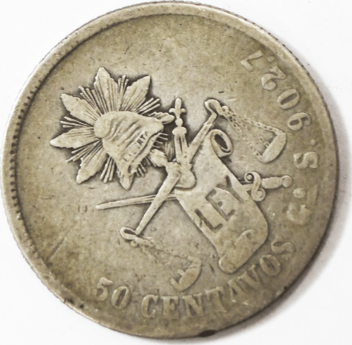 1879 Go S Mexico Second Republic 50 Centavos Silver Coin  KM# 407.4