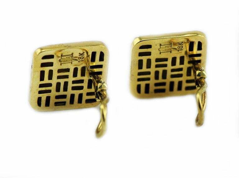 Vintage John Hardy 18k Square Basket Weave Clip-On Earrings with Omega Backs