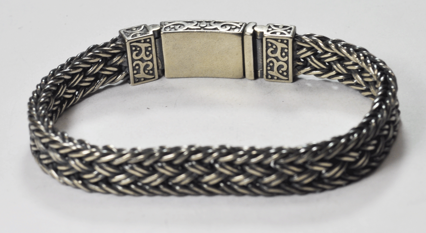 Sterling Heavy 11mm Wide Basket Weave Ornate Sand Cast Clasp Bracelet 9-1/4"