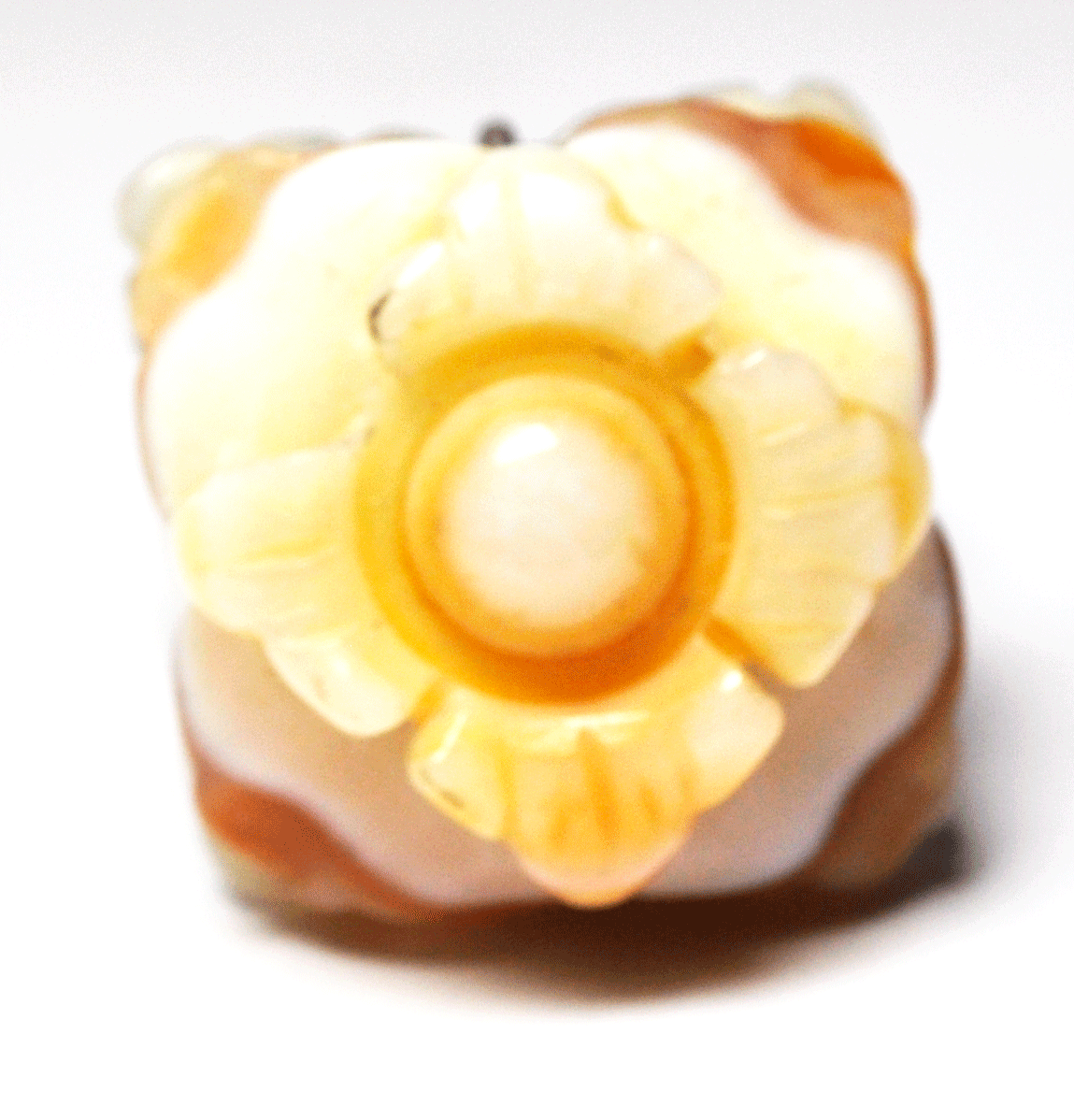 Sterling Flower 18mm Tall Apricot Agate Carved Tiered Petals 21mm Sz 6 Ring