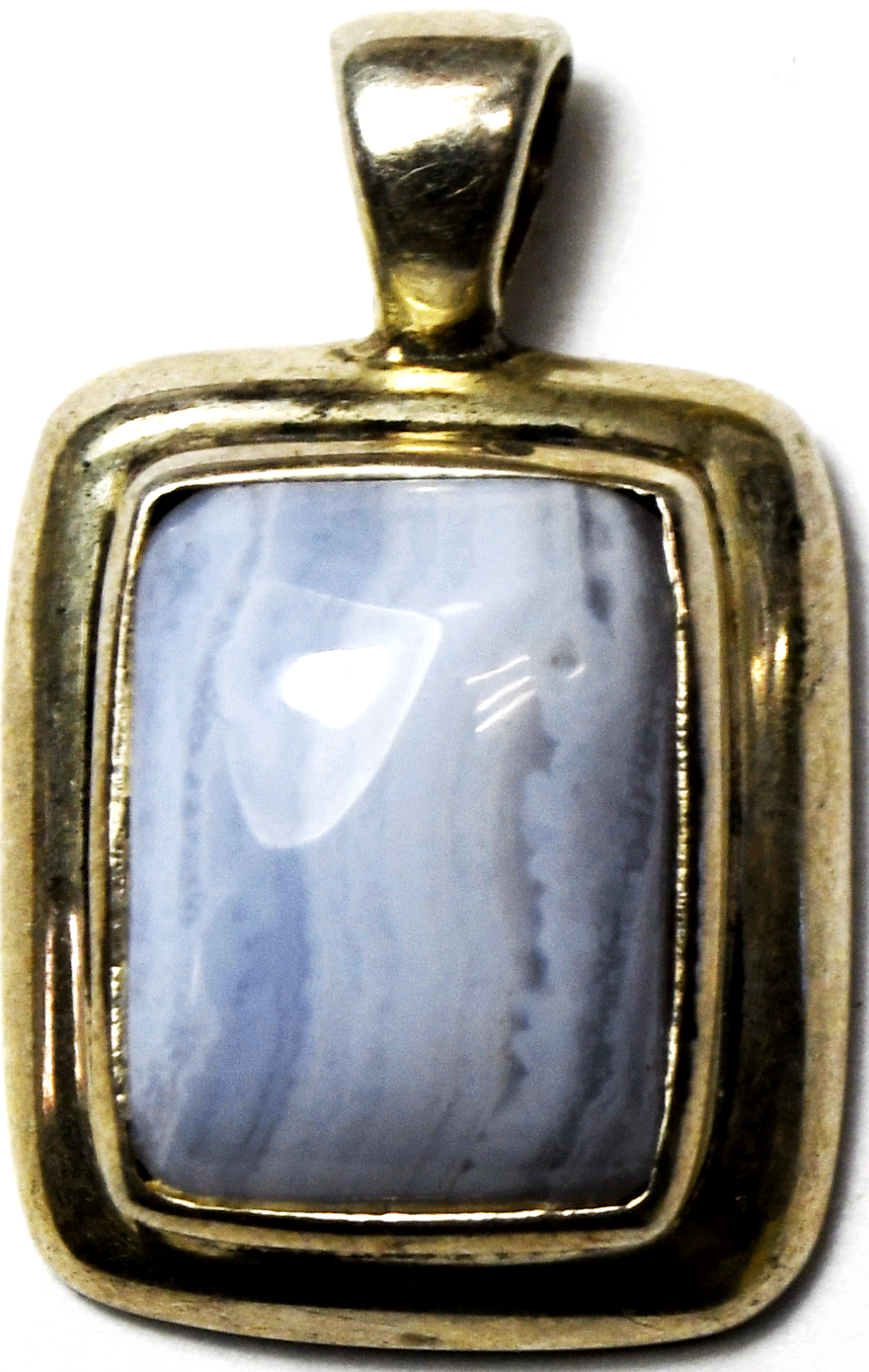 Sterling Silver Rectangle Lace Agate Pendant 29mm x 18mm