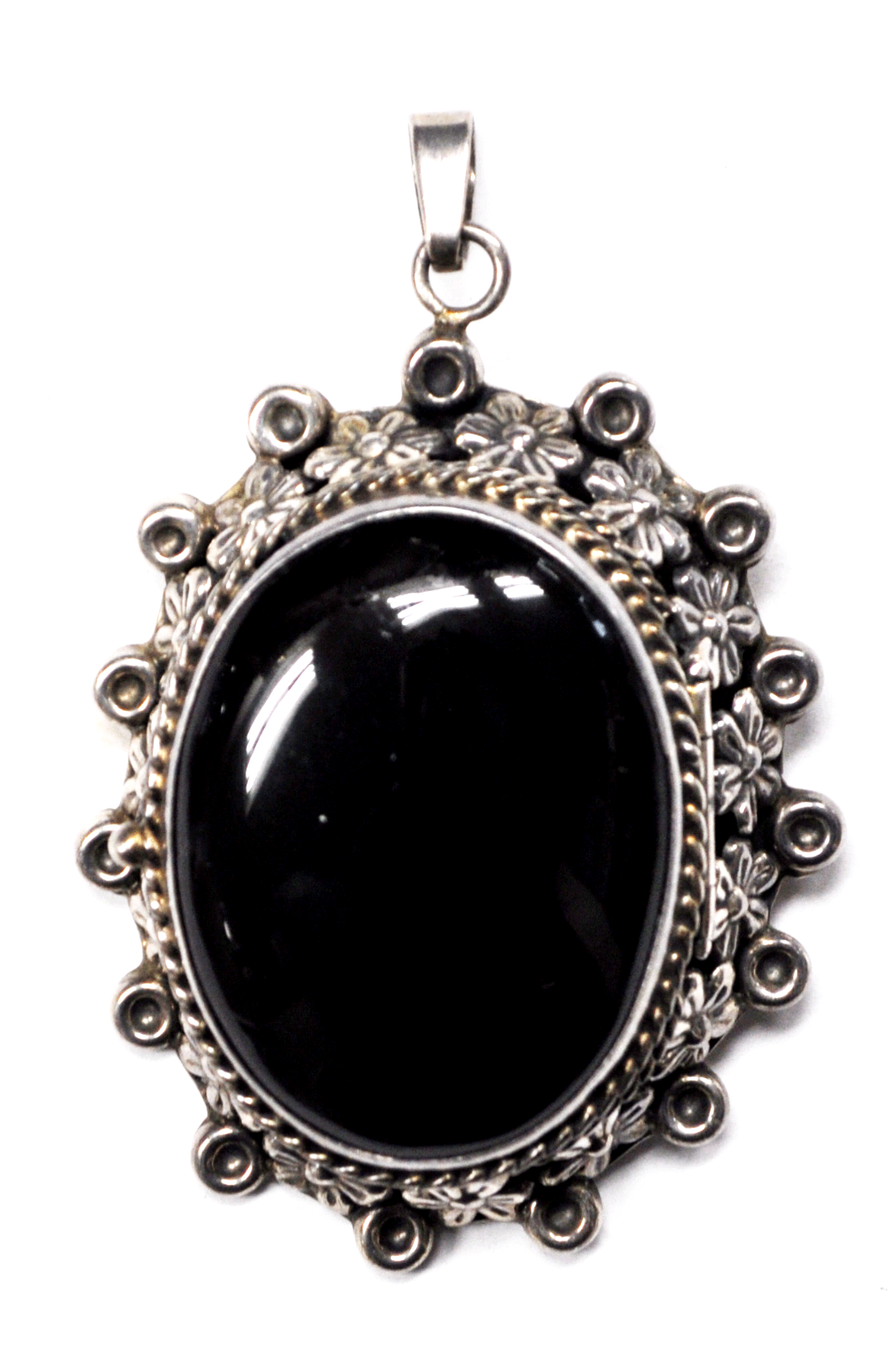 Sterling Mexico Black Onyx Oval T5-79 Large Pendant Brooch 2-7/8" x 1-7/8 42g