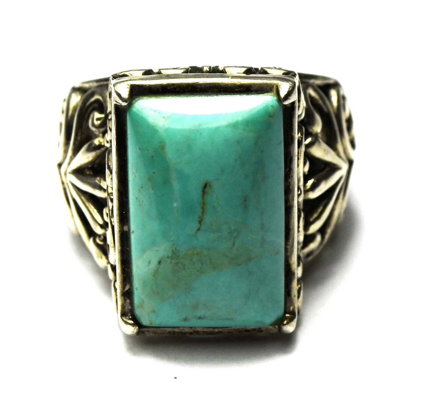 Sterling Silver Barse Rectangle Turquoise Filigree 21mm Ring Size 10