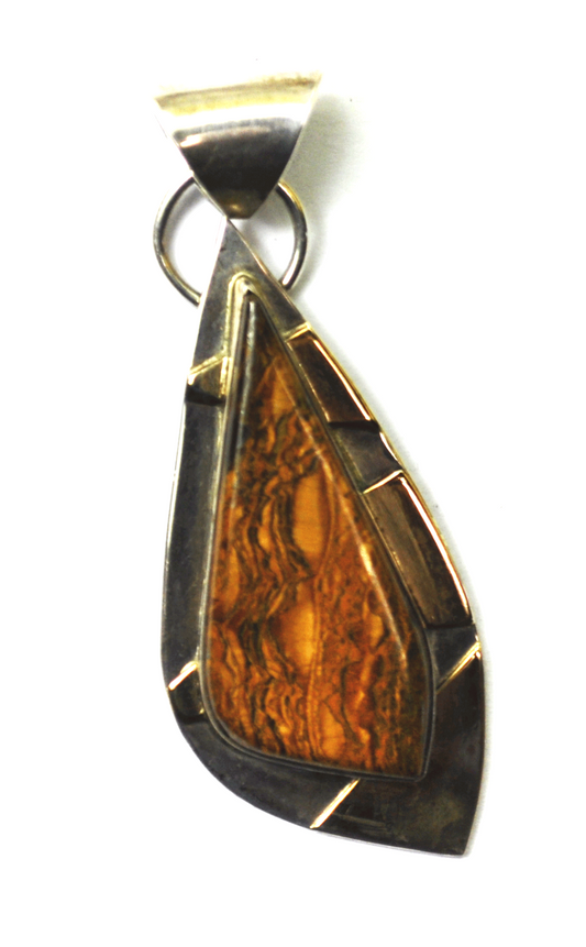 Sterling Silver Adam Neeley Petrified Wood 2 Tone Tiger Stripe Pendant 2.5" #206