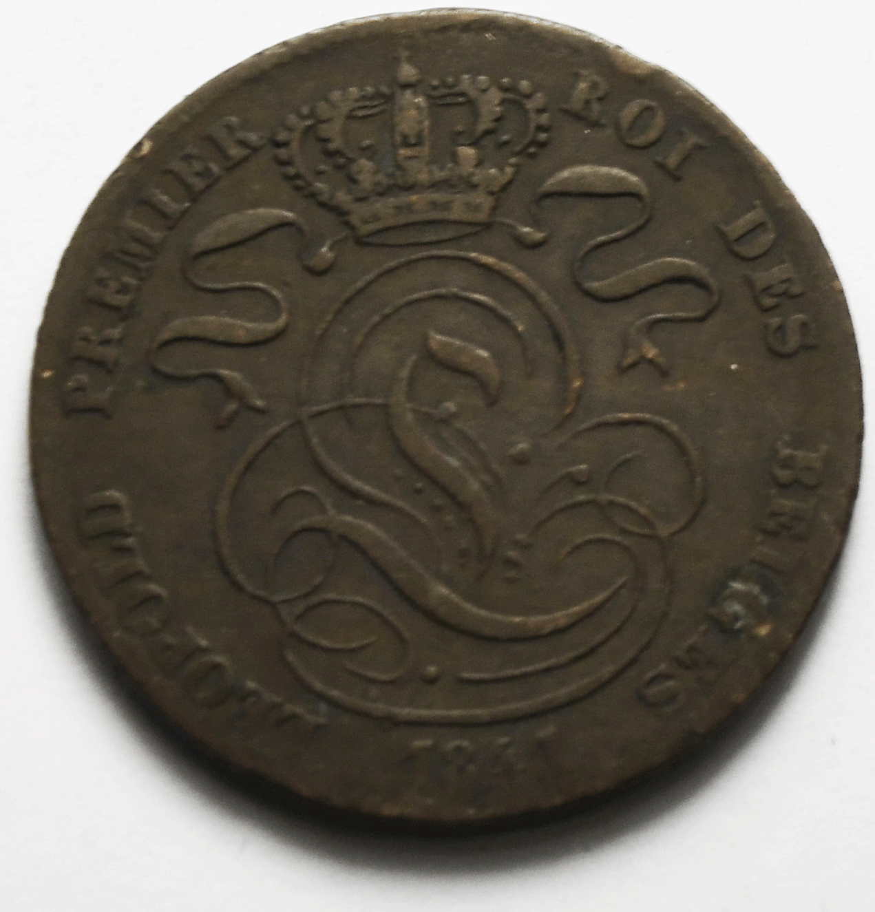 1841 Belgium 5 Five Centimes Copper Coin KM# 5.1