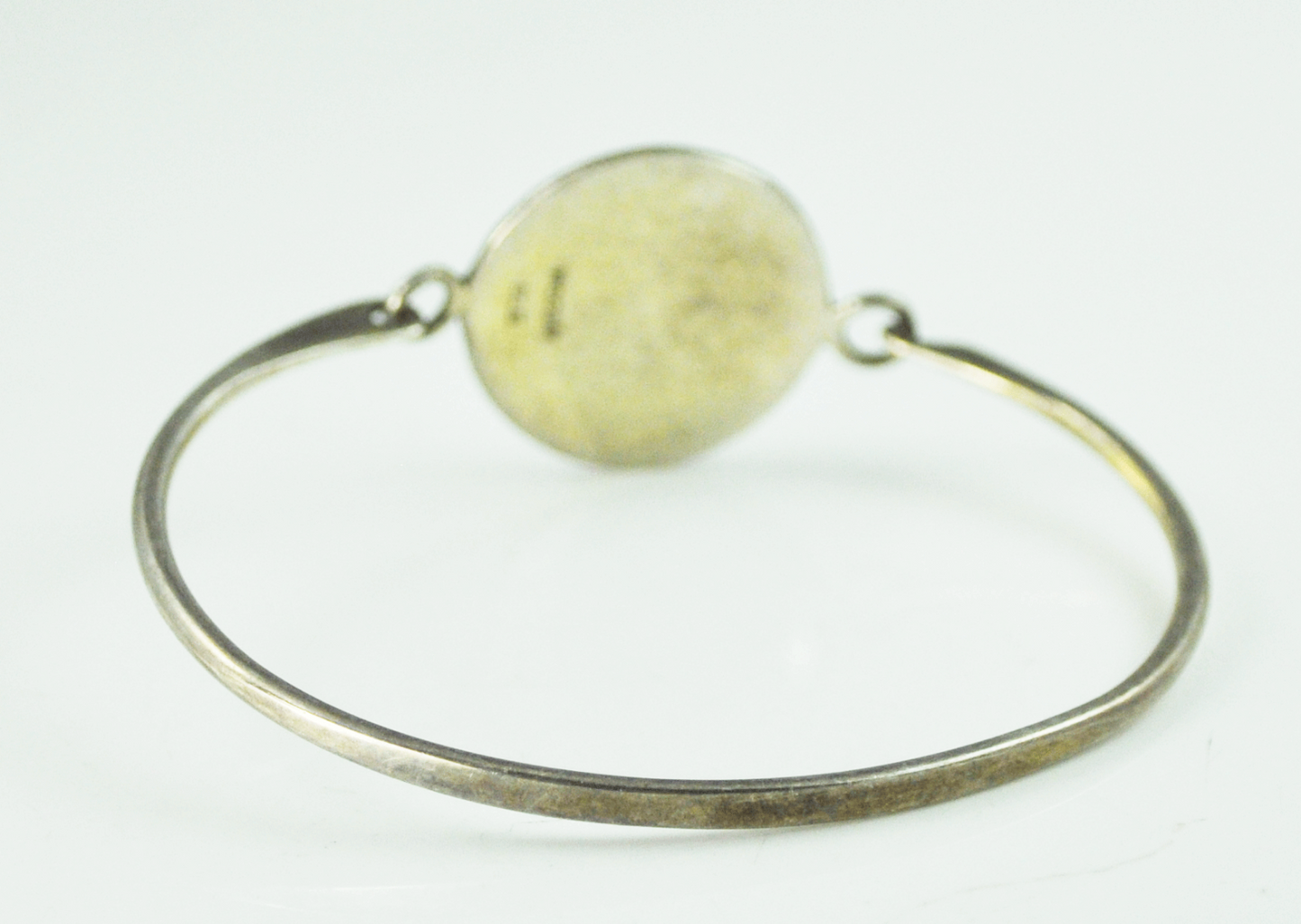 Sterling Etched Abstract Woods Signed 22mm Round Latch Bangle Bar Bracelet