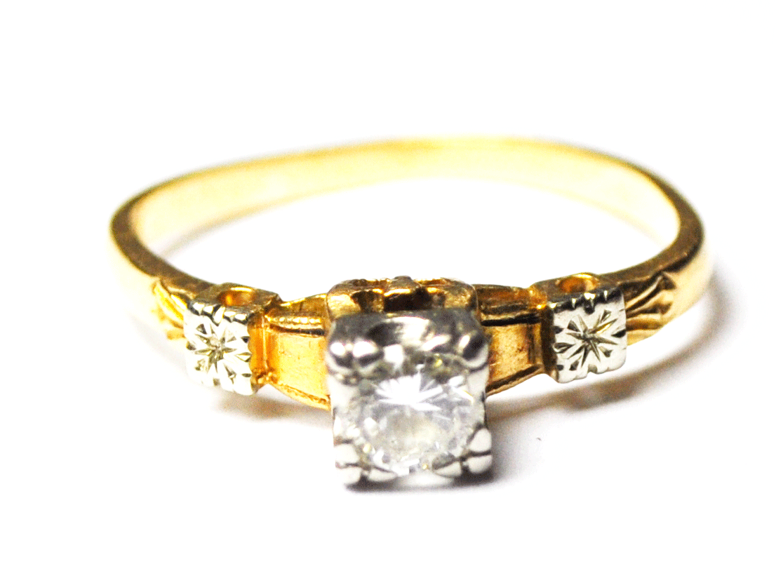 Antique 14k & 18k Gold Wedding Ring 1/4ct Diamond 4.5mm Size 5 Two Tone