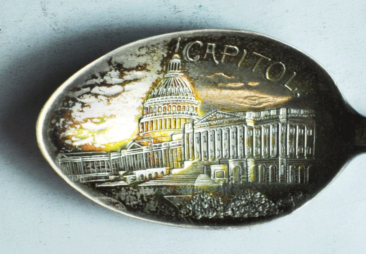 Sterling George Washington Capitol Mount Vernon Tomb Souvenir Spoon 5-1/4"